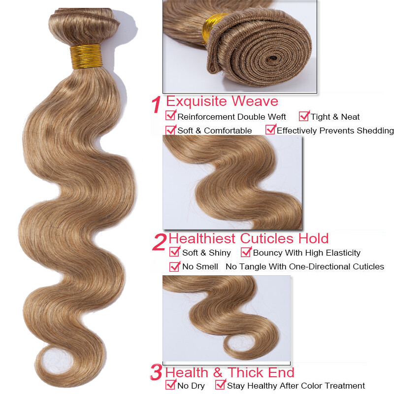 1-3 Bundles Blonde Red 100% Virgin Human Hair Weave Straight Body Wave Thick CY