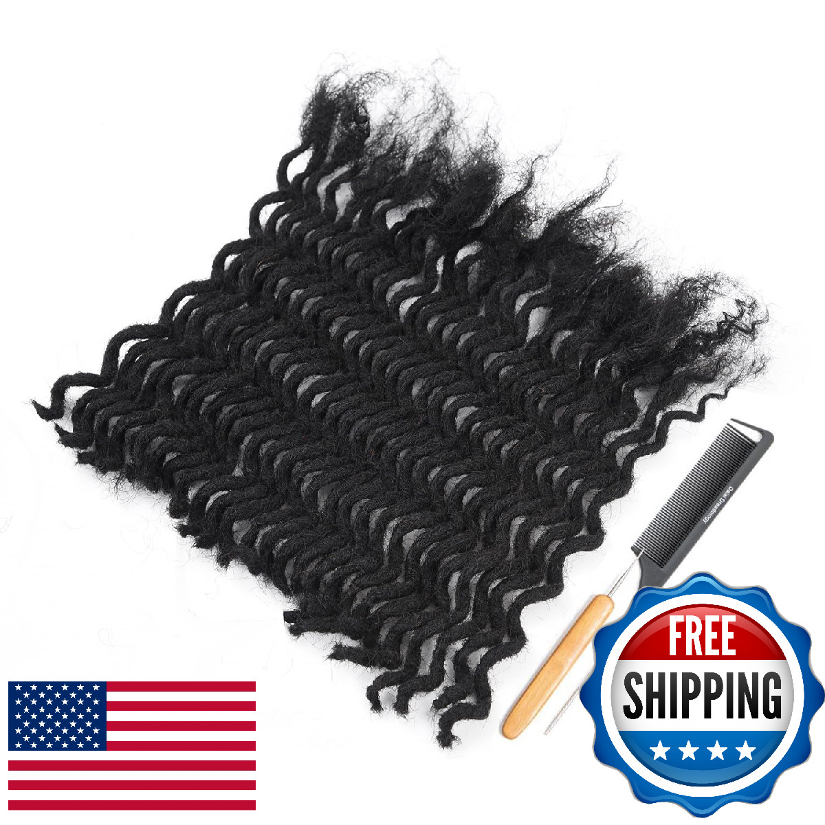 DAIXI Curly Wave Loc Extensions Human Hair 6in 30 Strands Black Twist Dreadlock