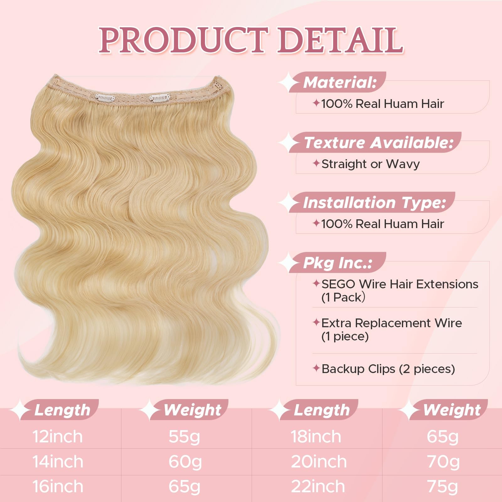 Sego Halo Hair Extensions Wavy Adjustable Invisible Wire Extensions Real Human