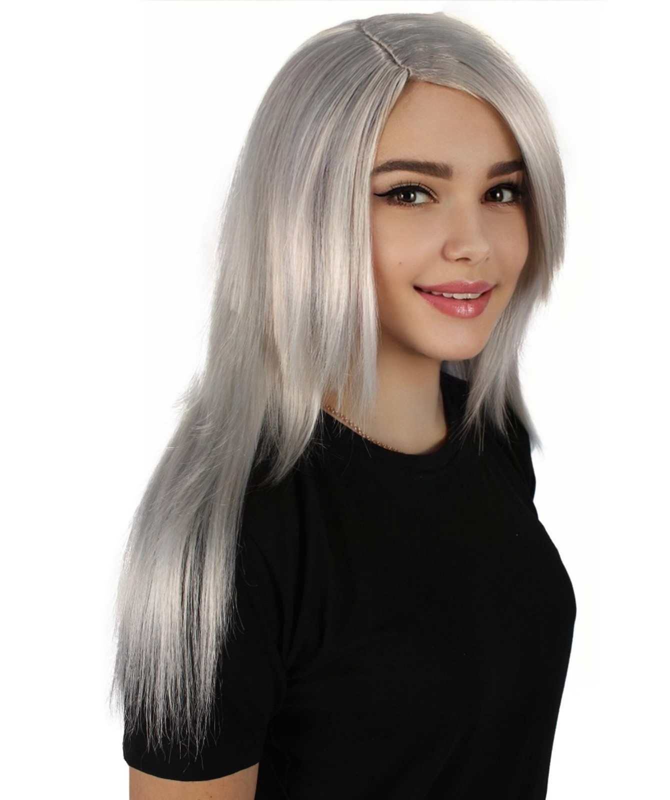 HPO Adult Women’s Grey Straight Wig, Cosplay Wig Standard cap HW-7566