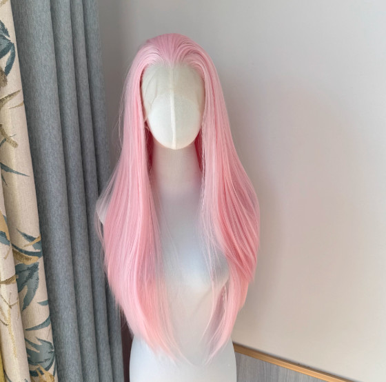 13×4 Lace Front Wig Human Hair Blend Heat Ok for Women Pink Straight Wigs 26In