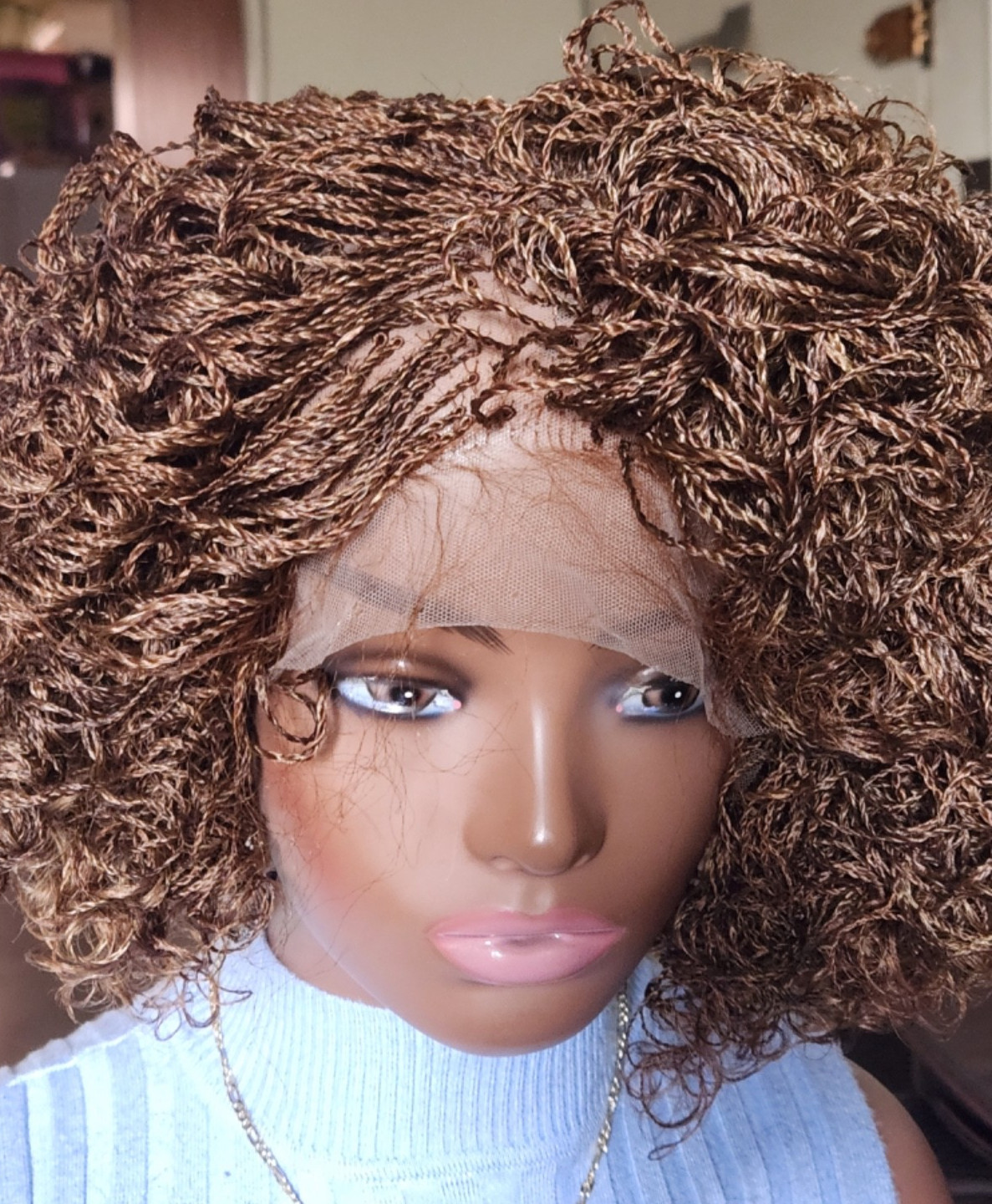 Handmade braided Senegalese twist curly wig Brown