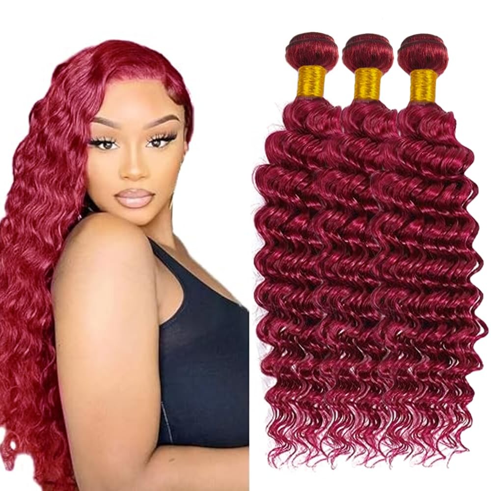 Burgundy Human Hair Bundles 99J Deep Wave 3 Bundles 34 34 34 inch 300g 8A Brazil