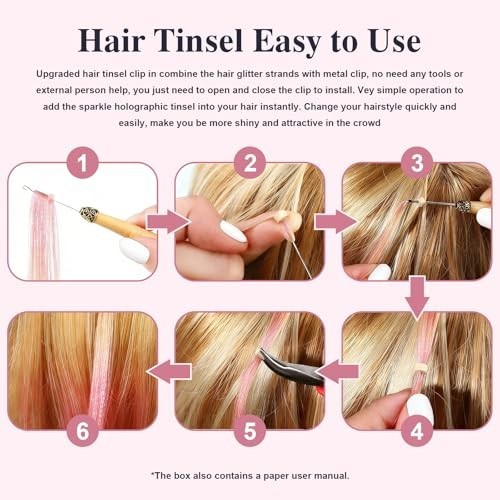 Hair Tinsel 48 Inch 12 Colors 3600 Strands Glitter Shiny Sparkle Extensions