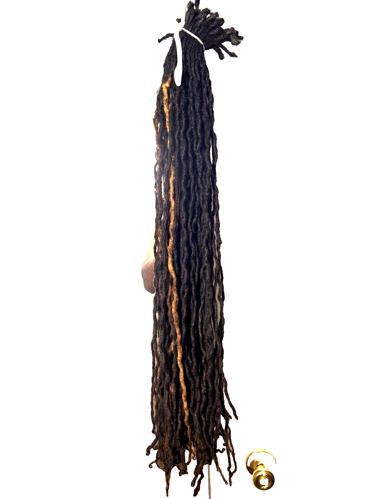72 dreadlocks human hair ,color brown, black and blonde. “24”-“26” inches long.