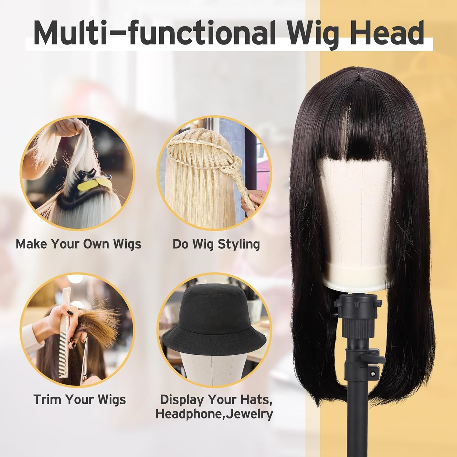 Professional Reinforced Wig Mannequin Stand With Head Set Display Holder Tripod