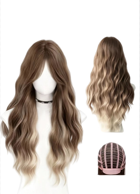 Long Curly Ombre Synthetic Lace Front Wig Pre Plucked Natural Hairline