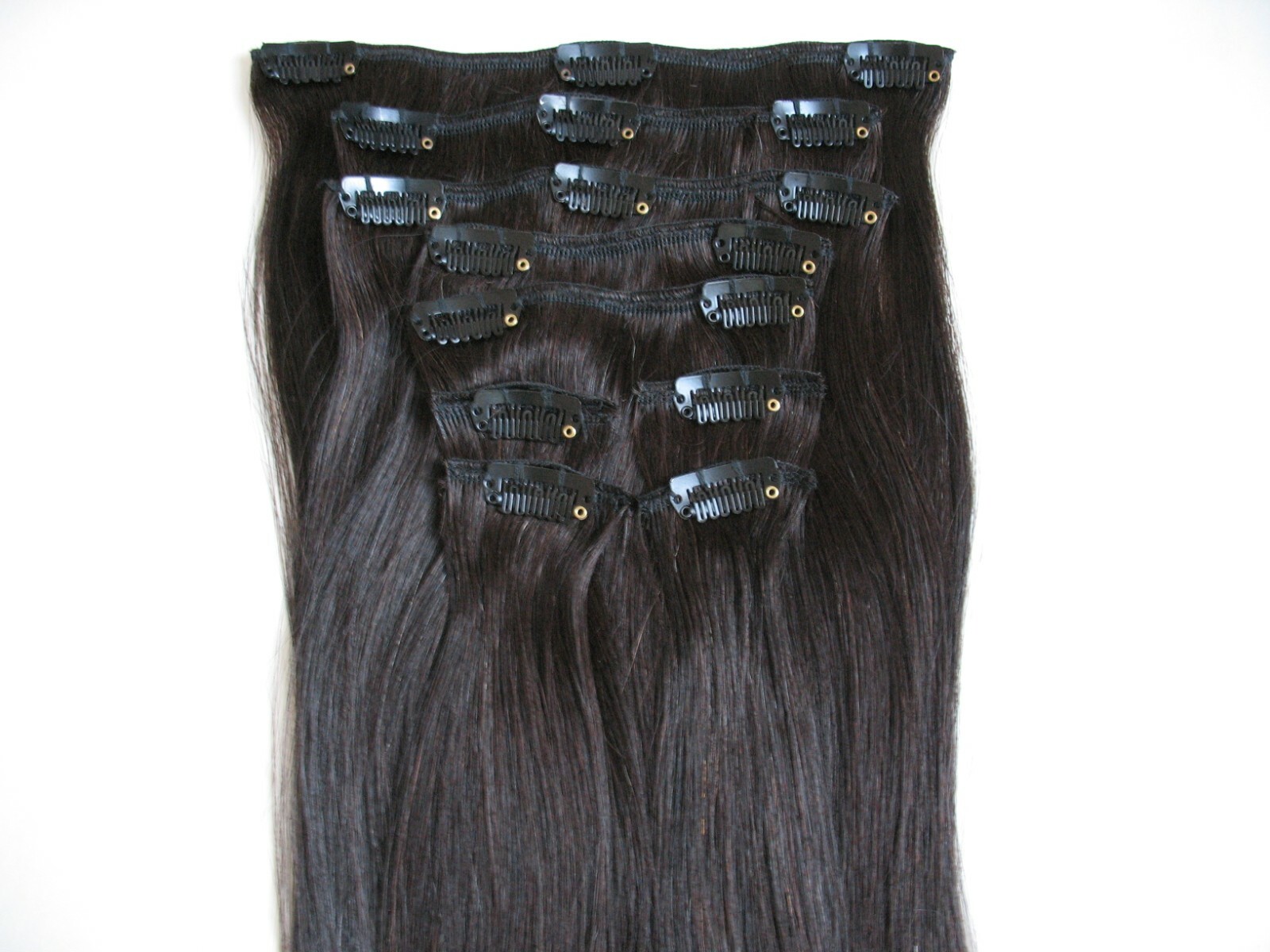14″ CLIP IN ON REMY HUMAN HAIR EXTENSIONS #1B Off Black 100g/9pcs/set