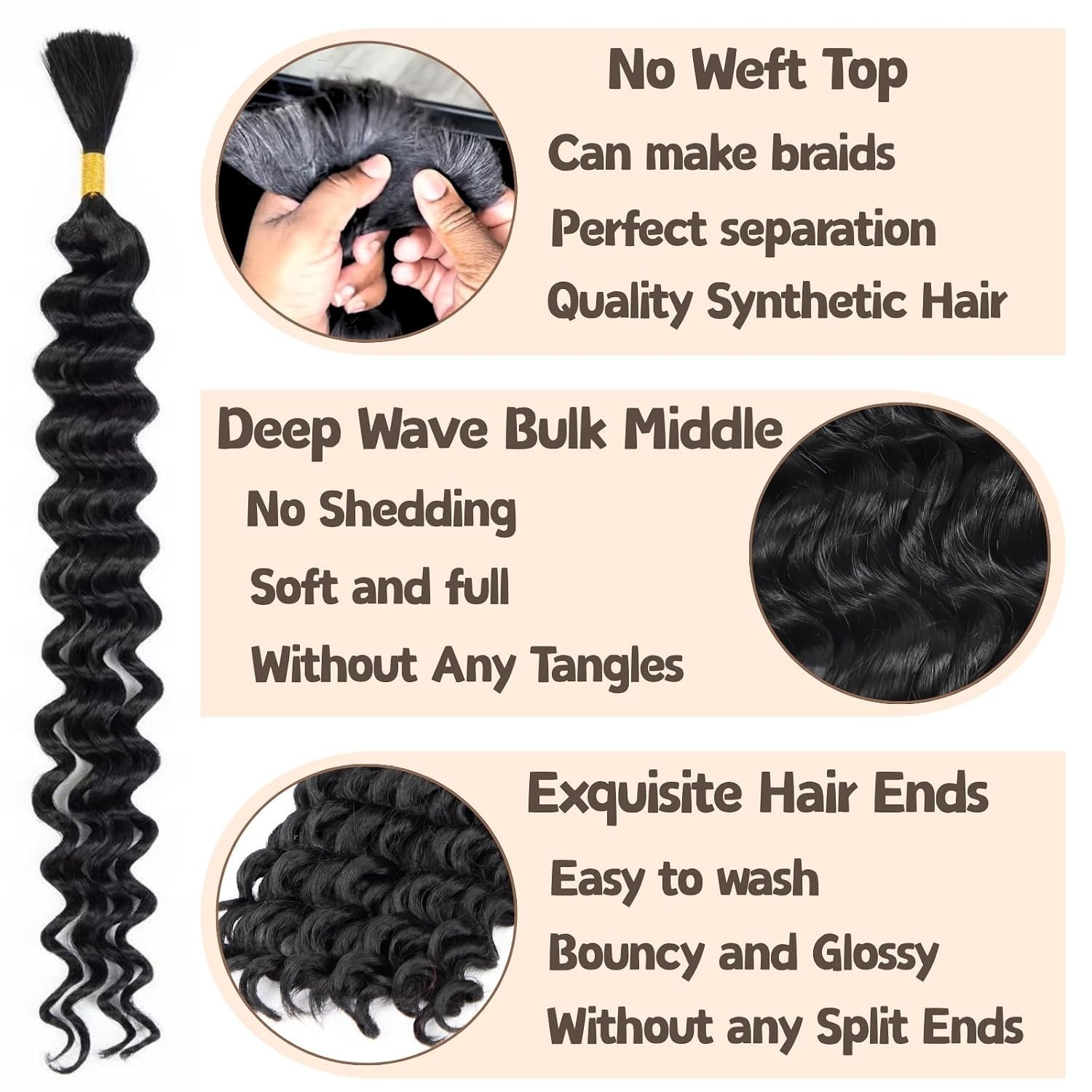 Deep Wave Bulk Hair for Braiding – 18 Inch – 2 Bundles – 150g – Purple – Weave