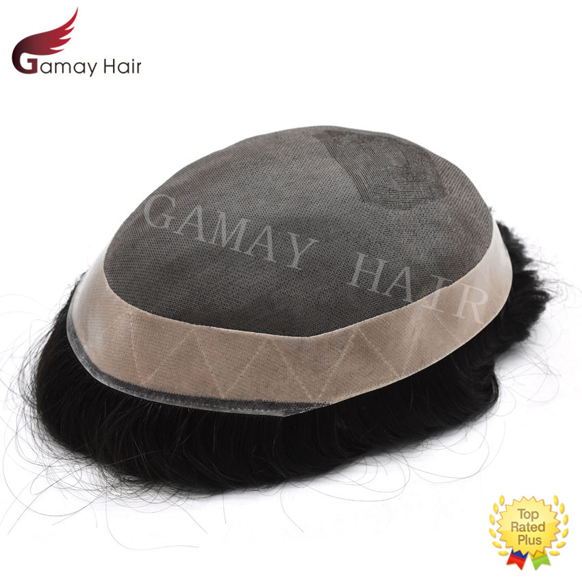 Mens Toupee Hairpiece Human Hair System Replacement Fine Mono Poly Skin Mens Wig