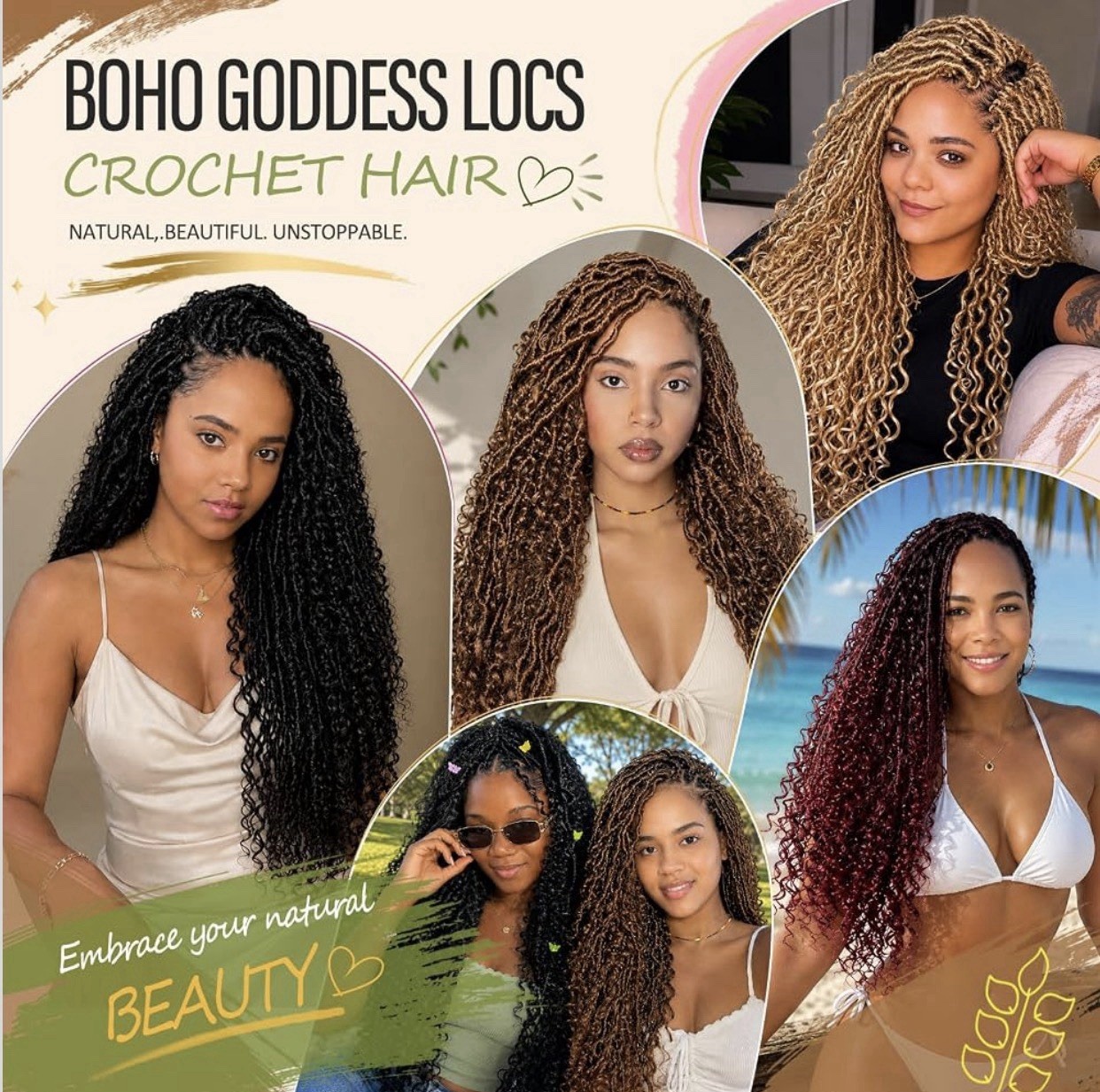 Boho Goddess Locs Crochet Hair 24 In Nat&Silk Fiber Human Hair-Like Feel 1B