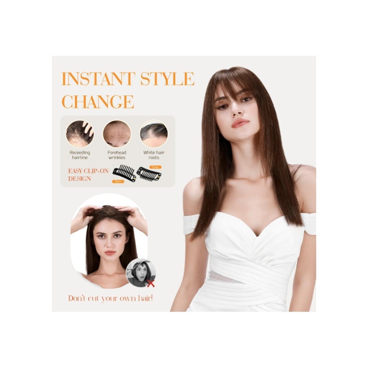 Clip In Bangs Remy Human Hair Topper Dark Brown #02 3D Wispy Bangs 11in Brunette