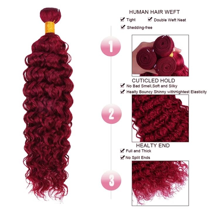 30 32 34 Inch 150G Vinmdonm Burgundy Human Hair Bundles 99J Water Wave 3