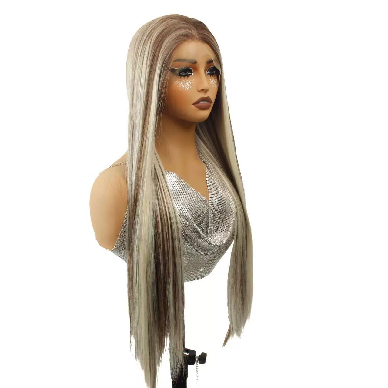 Ombre Ash Blonde with Brown Highlight Synthetic Lace Front Wigs Heat Resistant