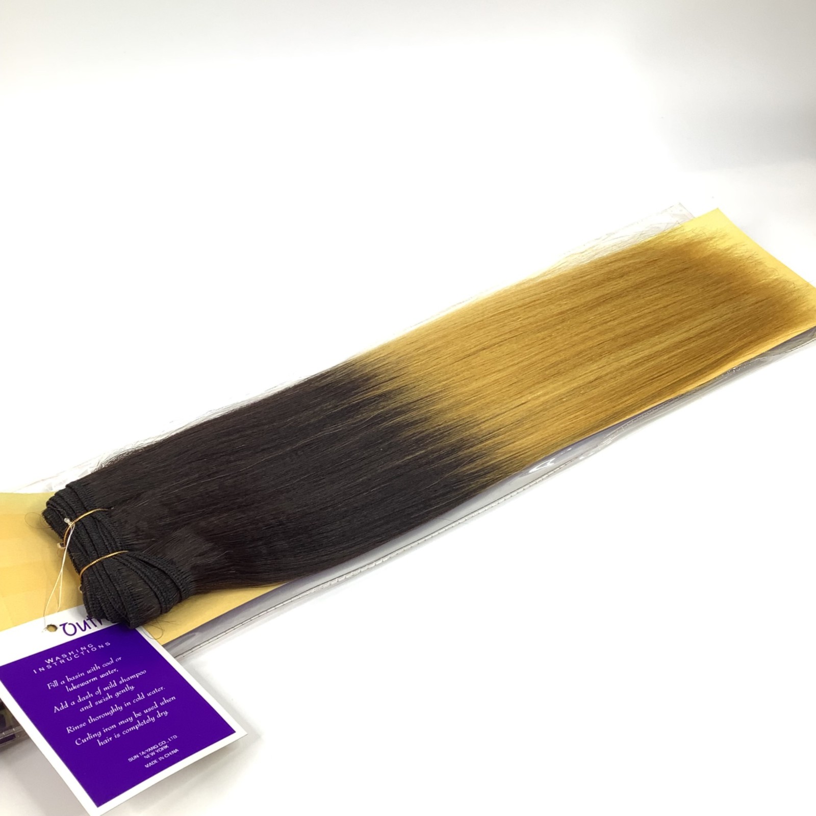 14″ Outré New Yaki 100% Human Hair Extensions Ombre Black into Yellow Blonde