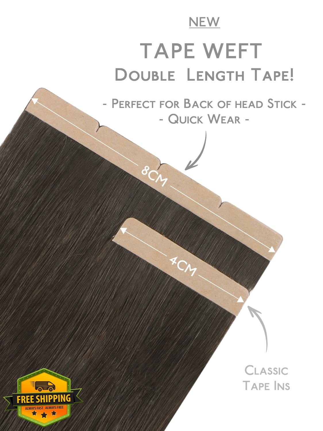 Wennalife 8cm Dark Brown Tape Hair 24 Inch