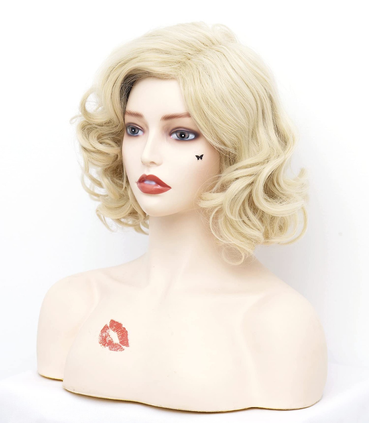 Short Blonde Wavy Wigs for Women Gold Curly Shoulder Length Natural Wig Synth…