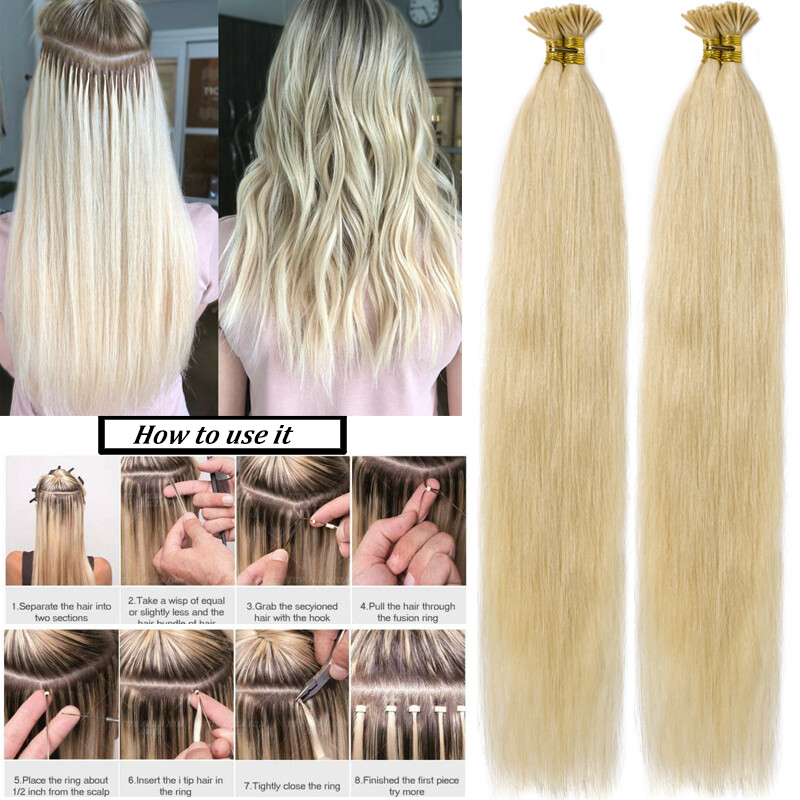 100 Strands I-Tip Stick Tip Hair 100% Human Hair Extensions Micro NaNo Ring Bead