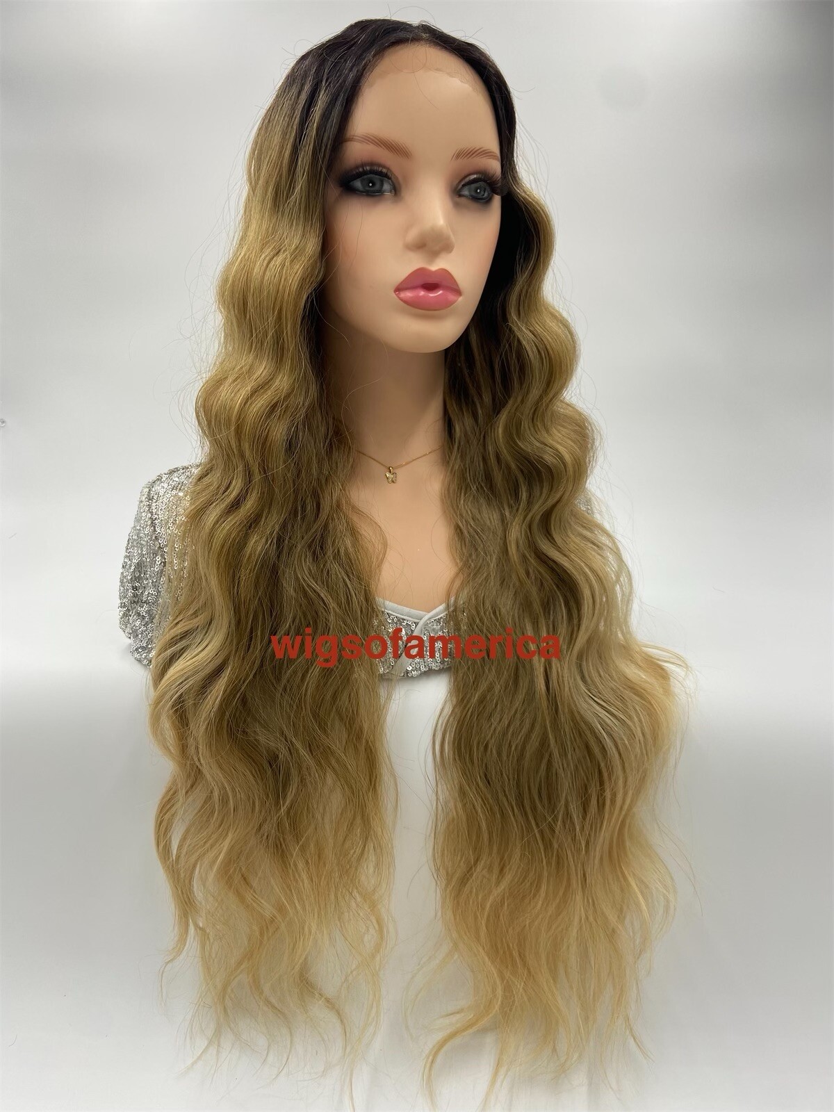 Honey Golden Blonde Wig Ombré Wavy Lace Front Middle Part Brown 30 Long Heat Ok