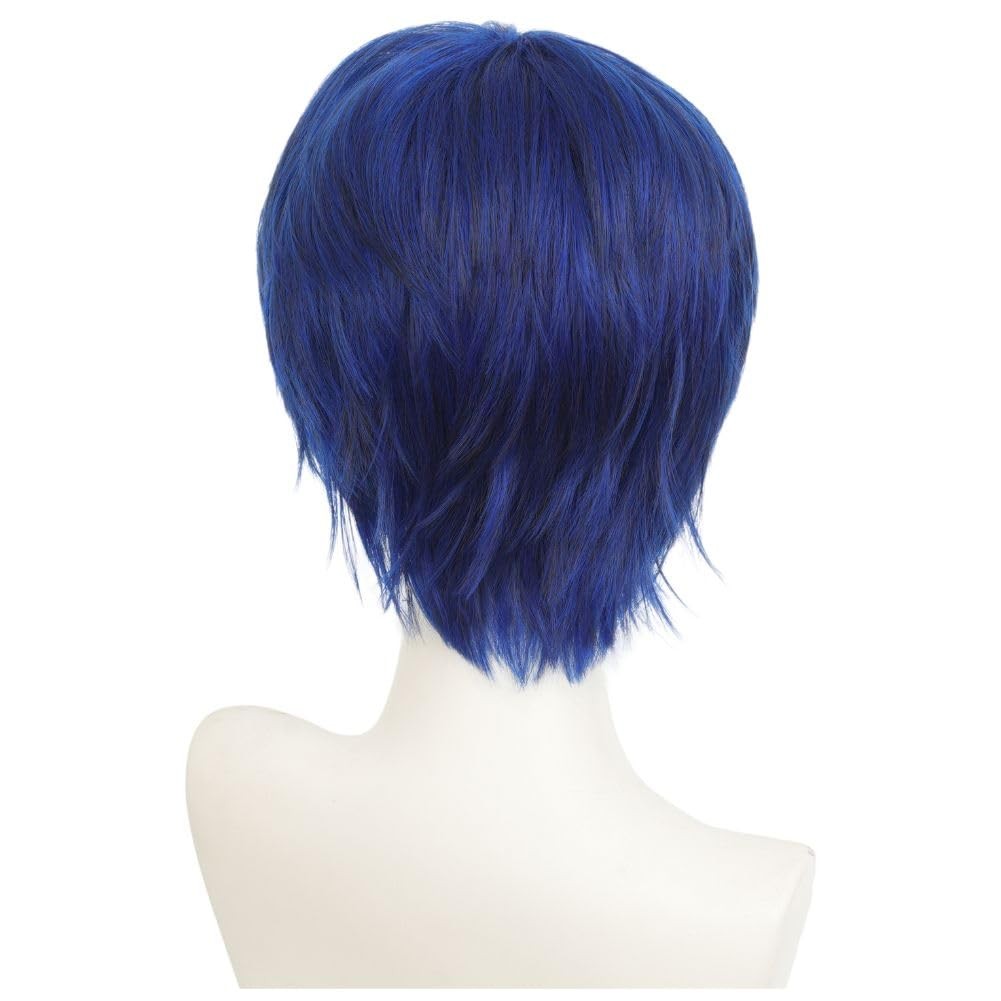Blue Anime Wig Navy Short Straight Cosplay Hair Wigs Layered Synthetic Fibre …