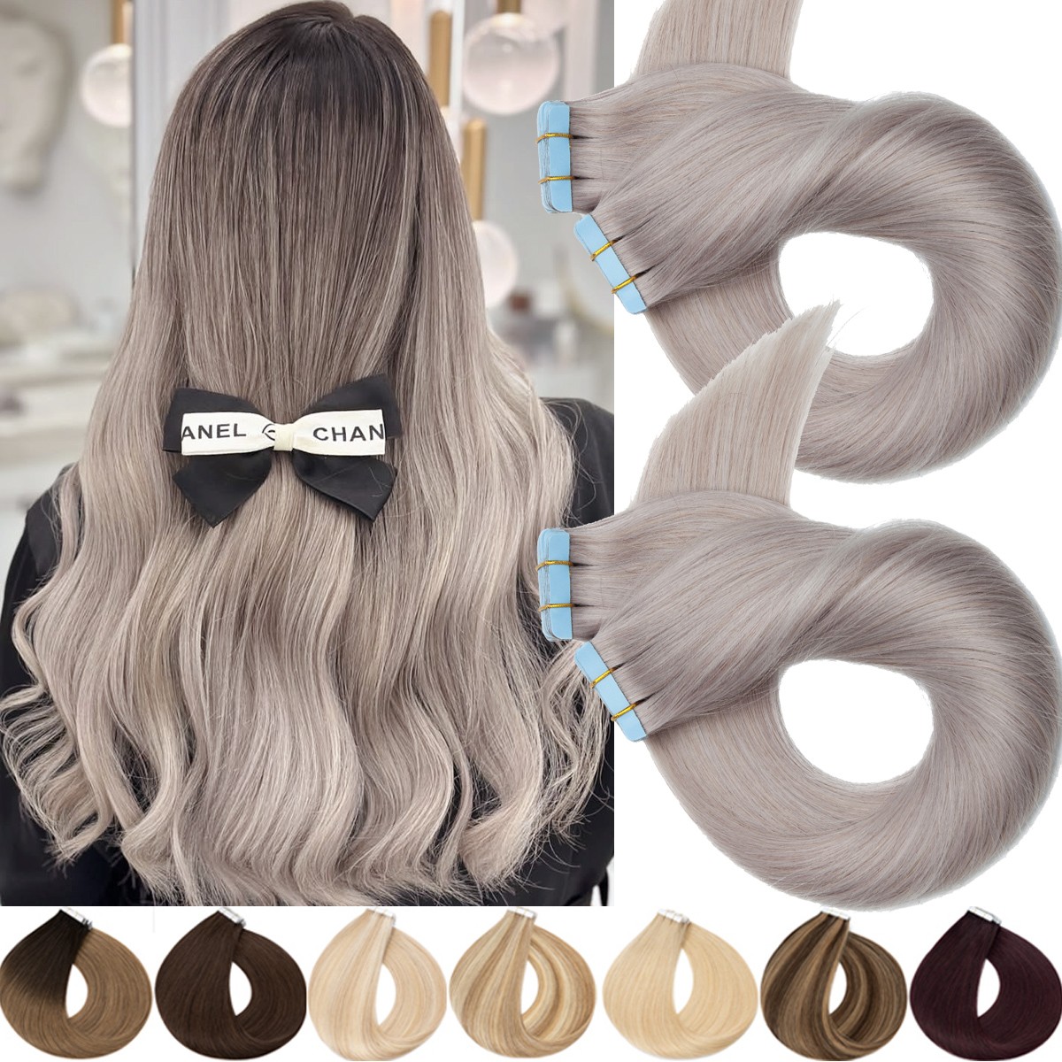 Tape In 100% Real Human Hair Extensions Russian Skin Weft Highlight 14″-24″ Long