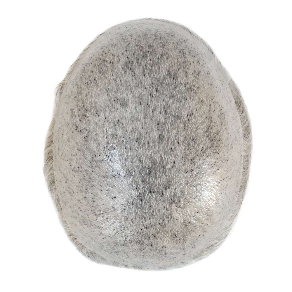 Toupee For Mens Human Hair Super Thin Skin Replacement System Hairpiece Grey BIO