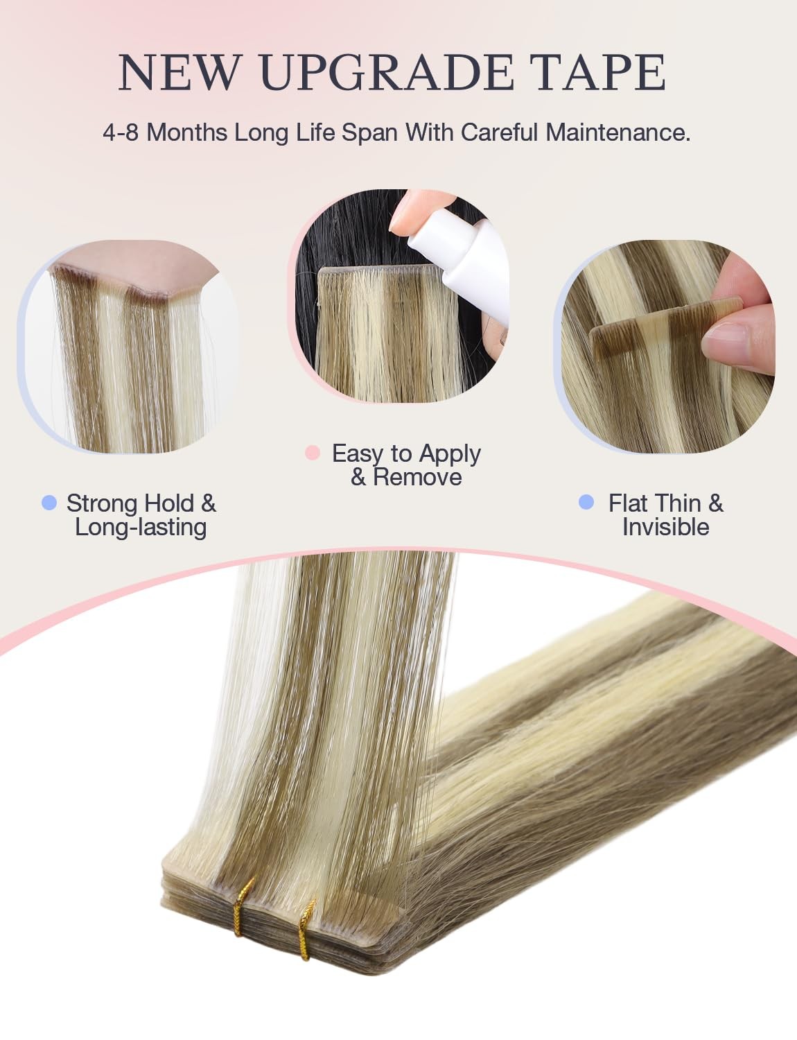Doores Invisi Edge Human Hair Tape In Extensions Light Brown Highlighted Medium