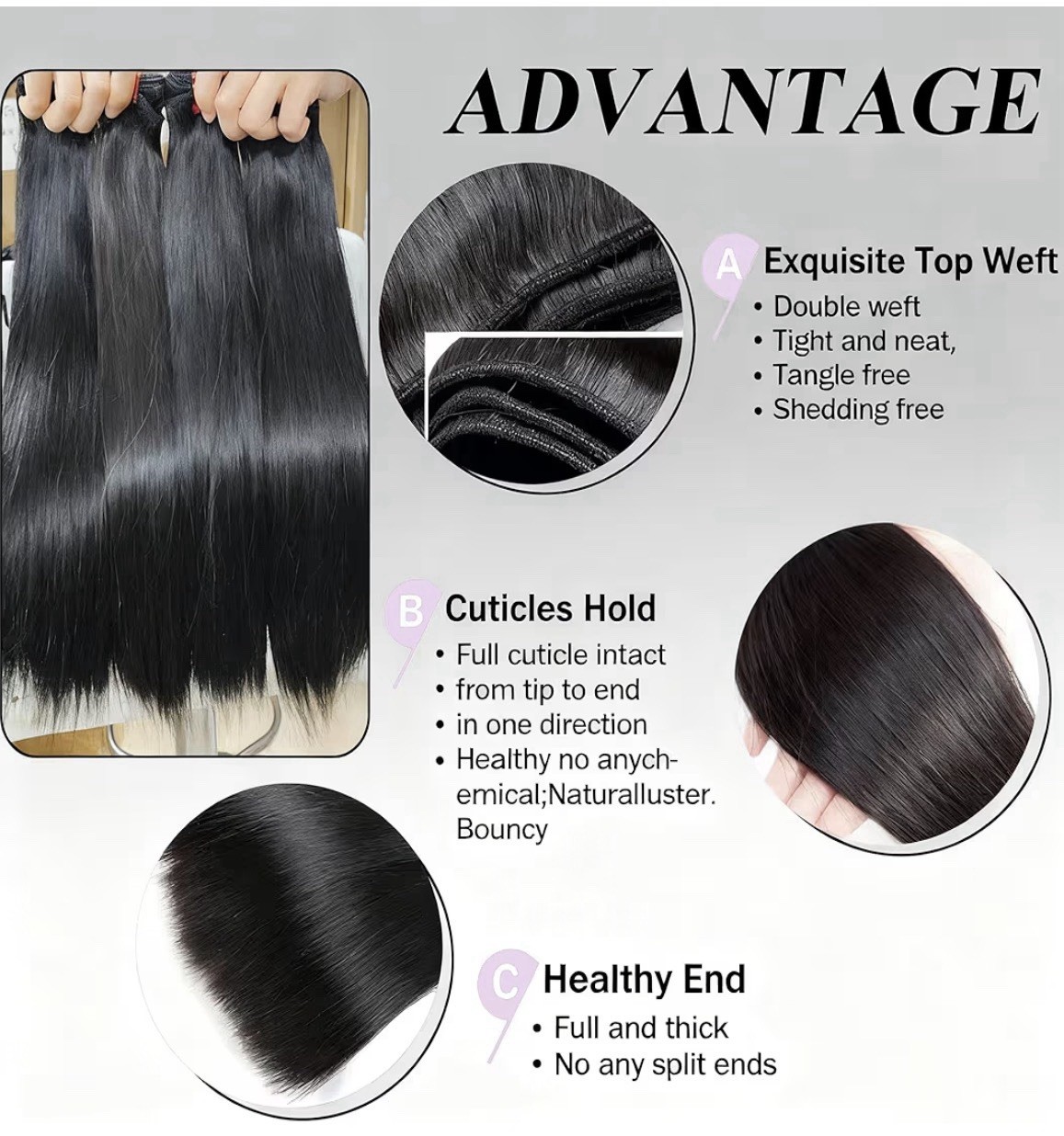 Brazilian Straight Human Hair Weft Extensions, Black, 4 Bundles 21-30 in