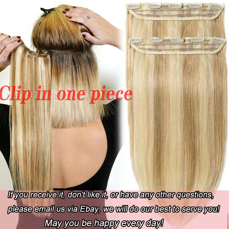 USA 100% Human Hair Extensions Clip in One Piece Real Remy Weft Blonde #60 #613