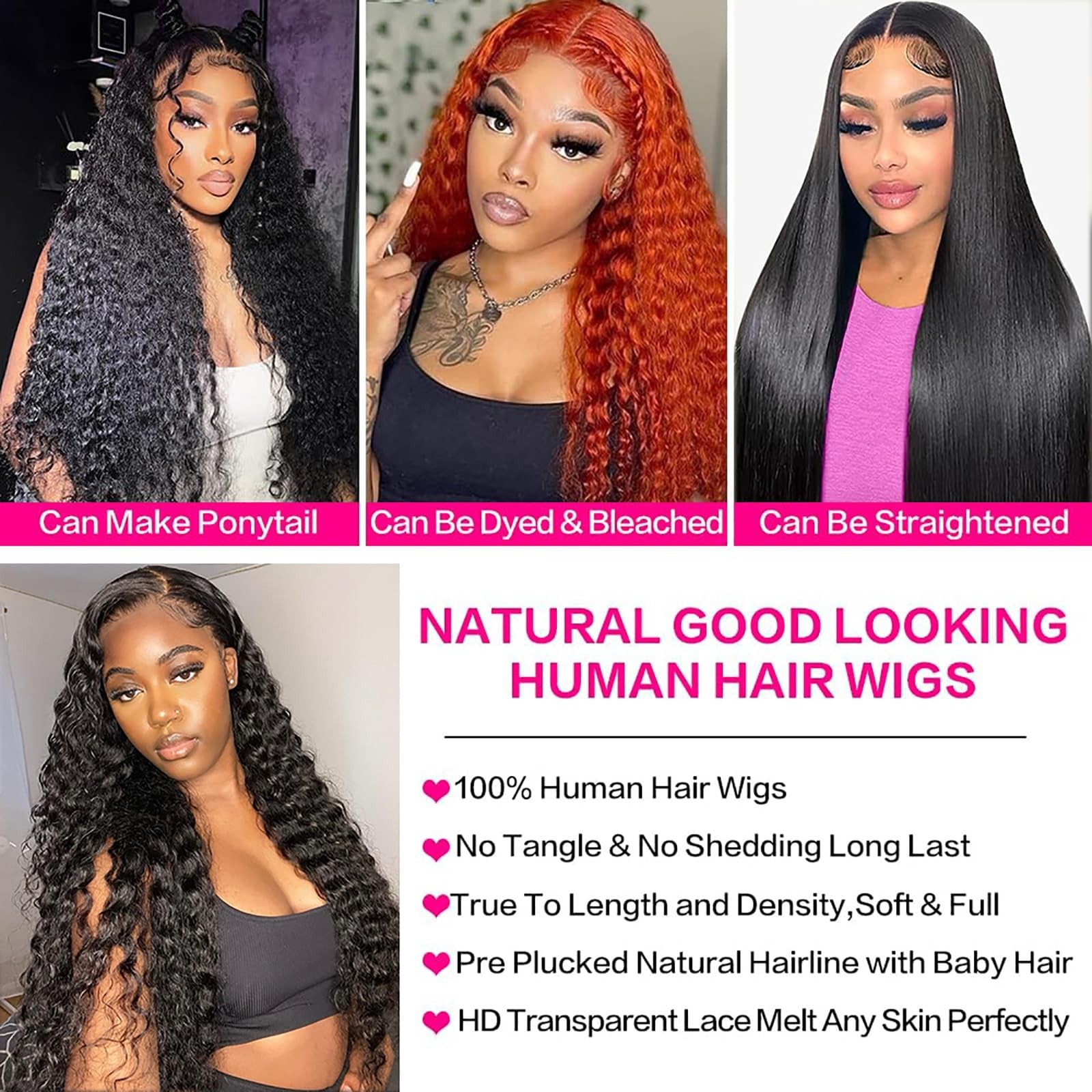 34″ 13×6 Lace Front Human Hair Wig, 200 Density Water Wave, Pre-Plucked Curly fo