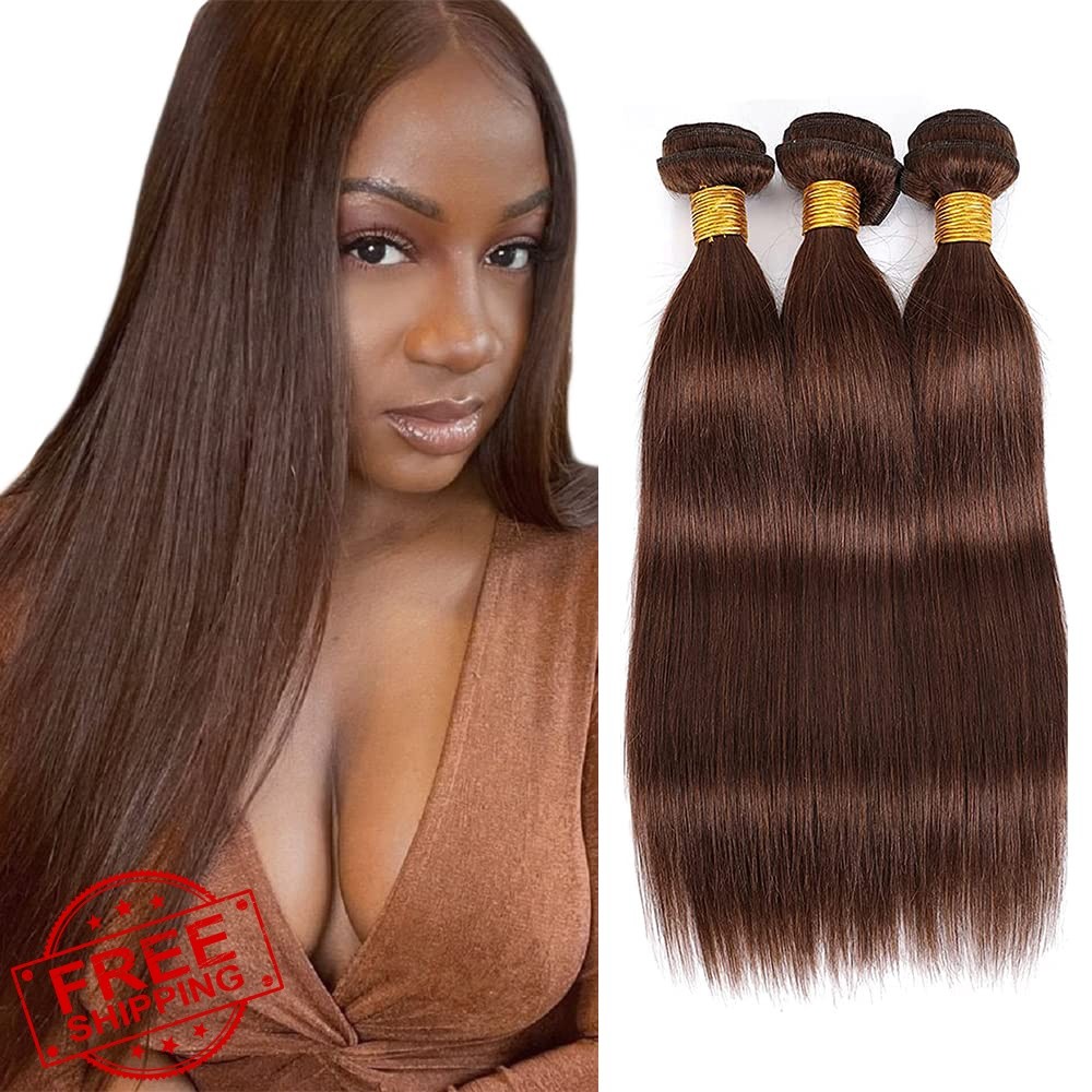 HeumHrn #4 Chocolate Straight Bundles 24 26 28 Inch Human Hair
