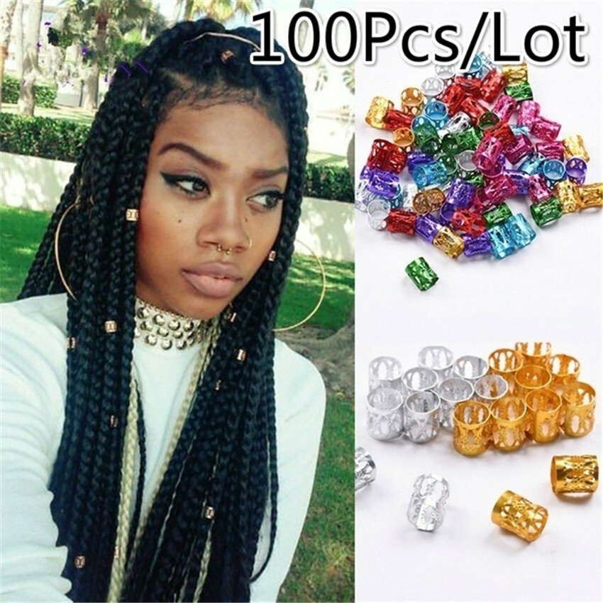 50/100/200 pcs Adjustable Dreadlock Beads Metal Hair Braid Cuff Tube Rasta Wrap