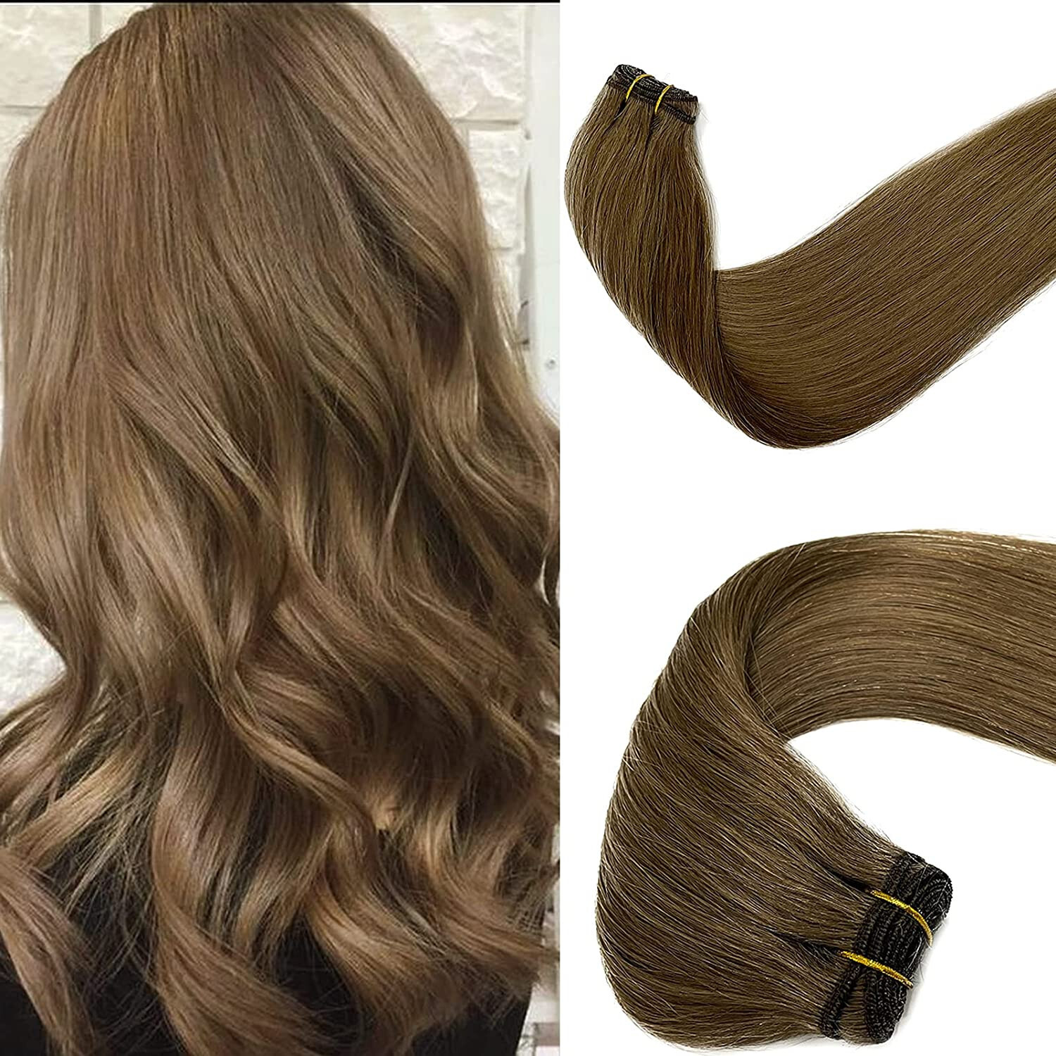 Weft Sew In Remy Human Hair Extensions Double Weave Hair Bundle Full Head Thick