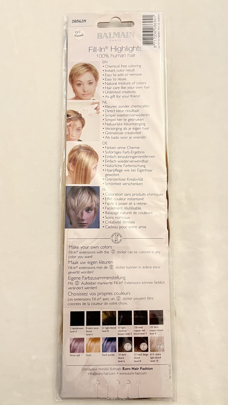 NEW Balmain Dyeable 100% Human Hair Reusable Extension Plusbond L8/30cm 11″