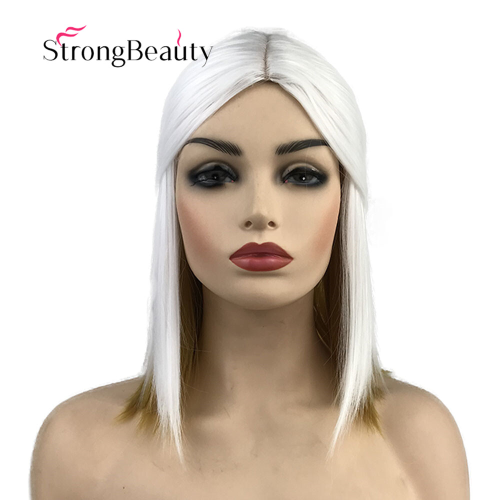 Short Straight Ombre White Yellow Wig Synthetic Hair Cosplay Anime Wigs