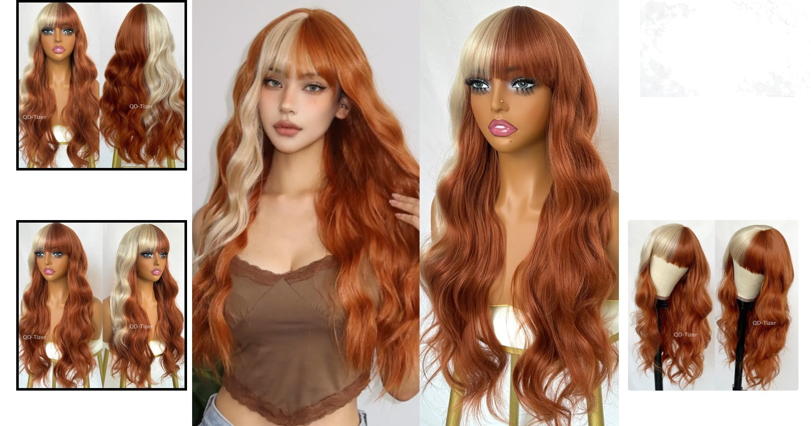 Blonde and Copper Synthetic Wigs Long Wavy Curly with Bangs for Cosplay and P…