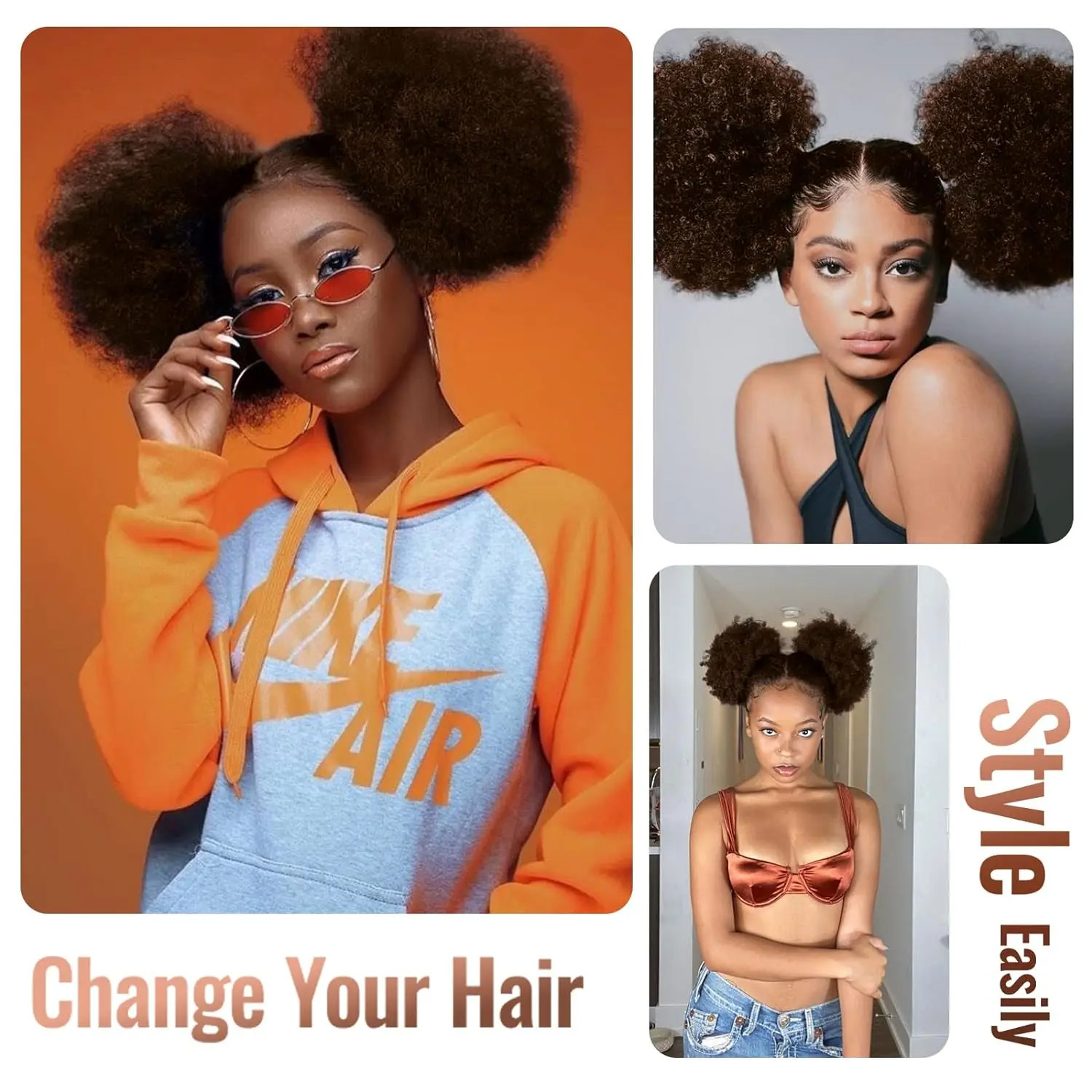 Afro Kinky Curly Drawstring Afro Puff Small Hair Buns Ponytails for Women Kids