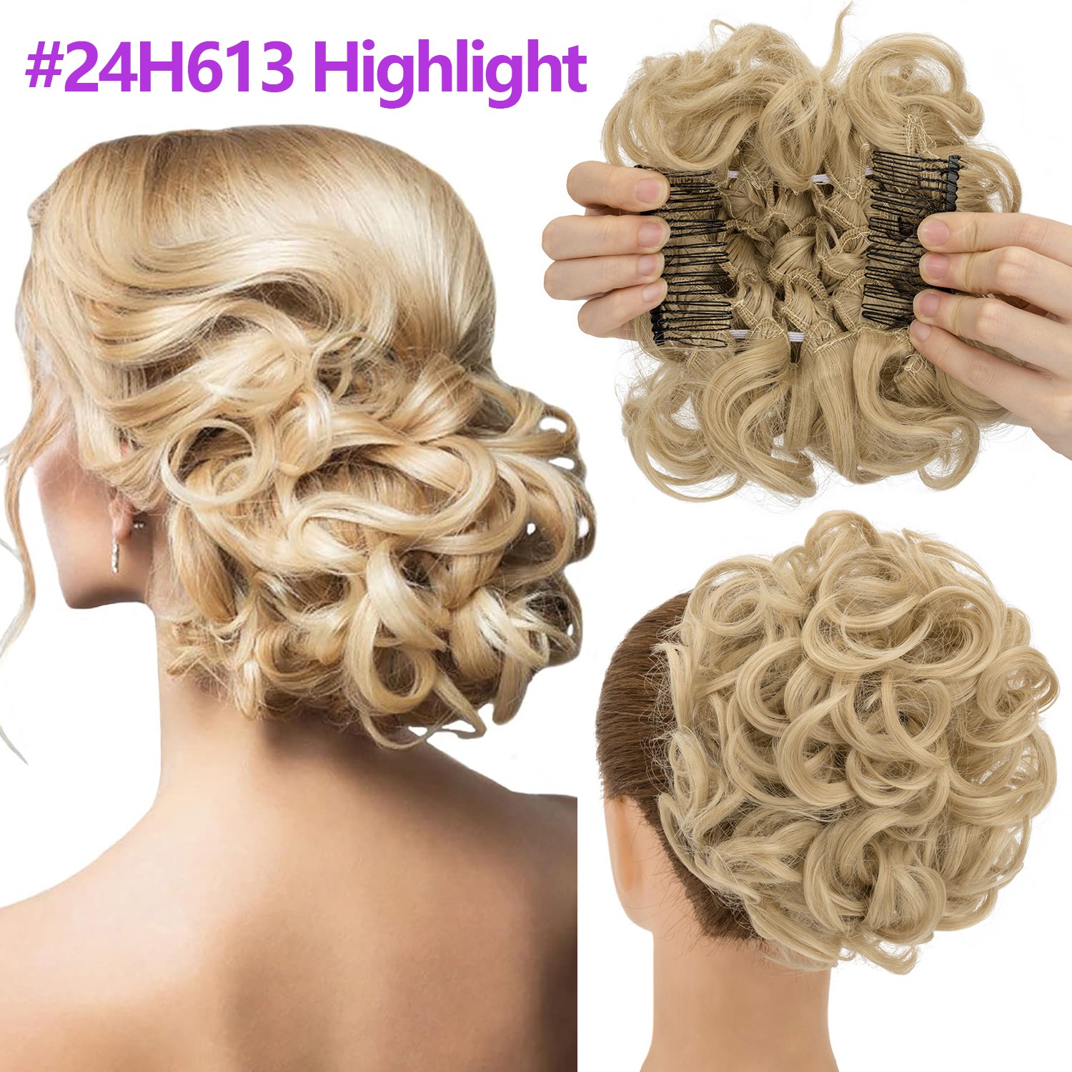 THICK Natural Curly Messy Bun Hair Piece Scrunchie Updo Hair Extensions AS Human