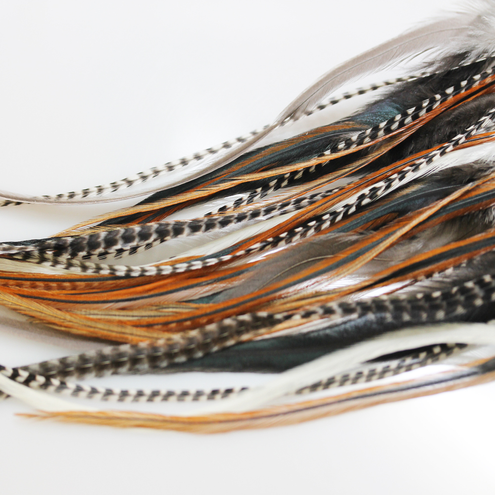 20pc NATURAL MIX 100% WHITING GRIZZLY / wholesale Feather hair extensions SALE:)