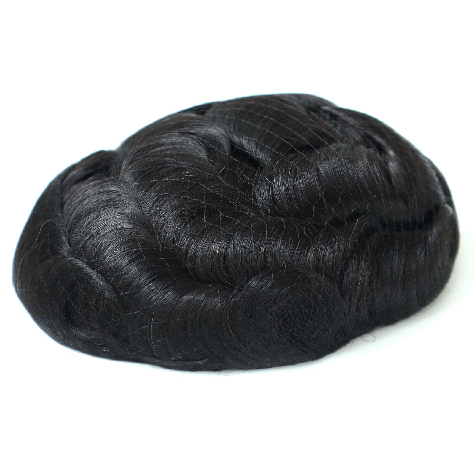 Human Hair Systems Remy Hair Hairpiece Fine Mono Poly Skin Toupee #1B US Sellers