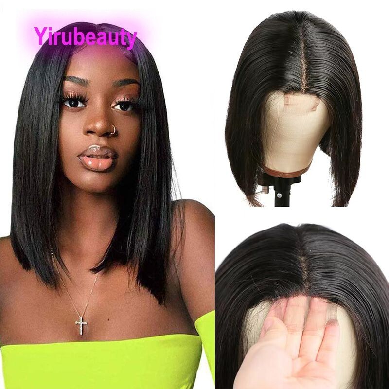 150% Density Brazilian Human Hair 2*6 Lace Closure Bob Wig 10-18inch Middle Part