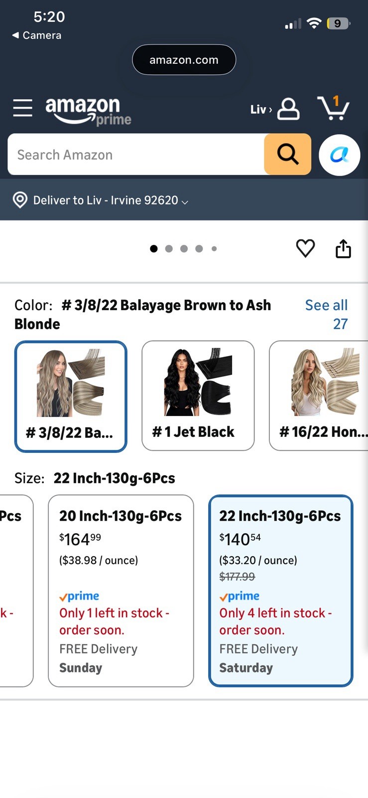 Full Shine Clip-In Human Hair Extensions Seamless Balayage 22in 130g 6pcs