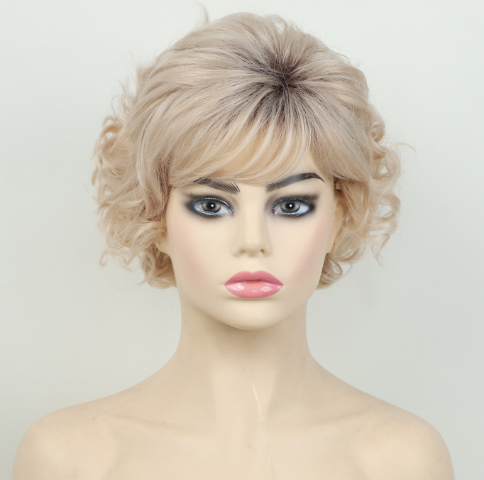 Short Curly Synthetic Wigs Rooted Blonde Mix Heat Ok Wig Women Soft Natural