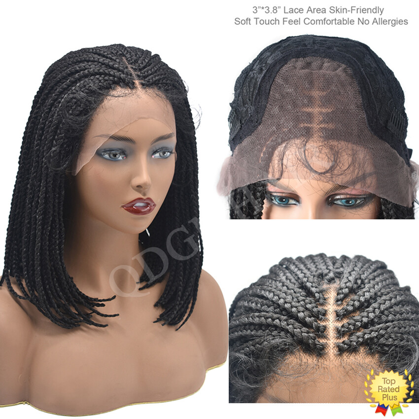 Swiss Lace Front Box Braids Cornrow Short Wig with Baby Hair for Black Women US