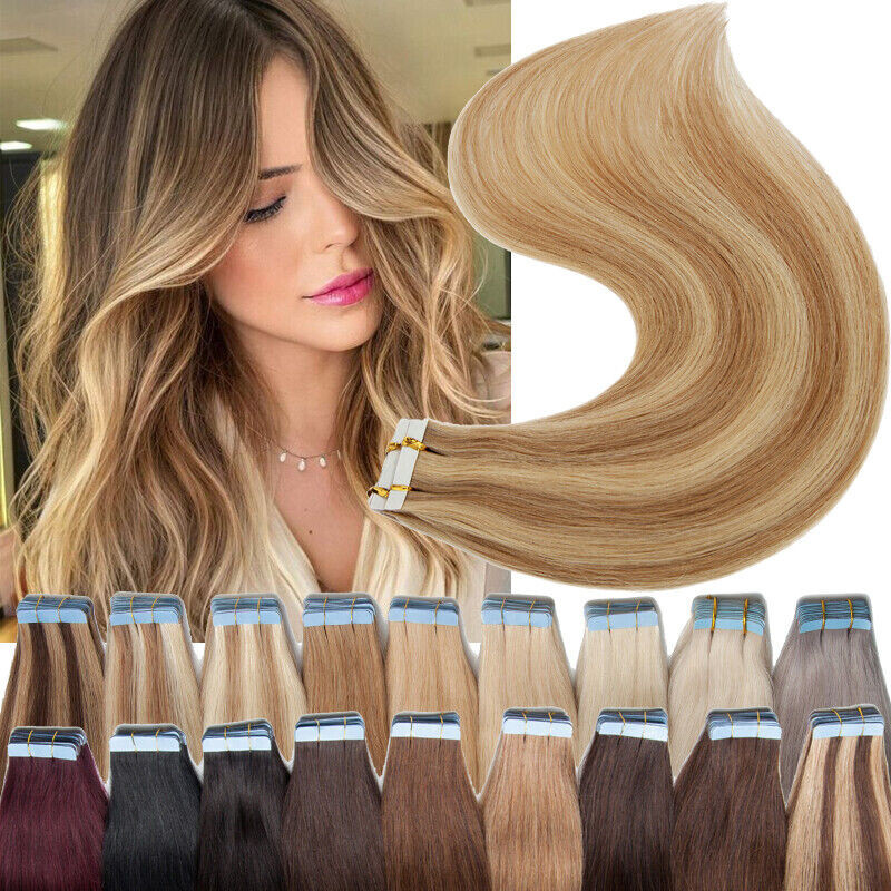 Seamless Adhesive Tape-in Real Human Hair Extensions Invisible Skin Weft Hair12A