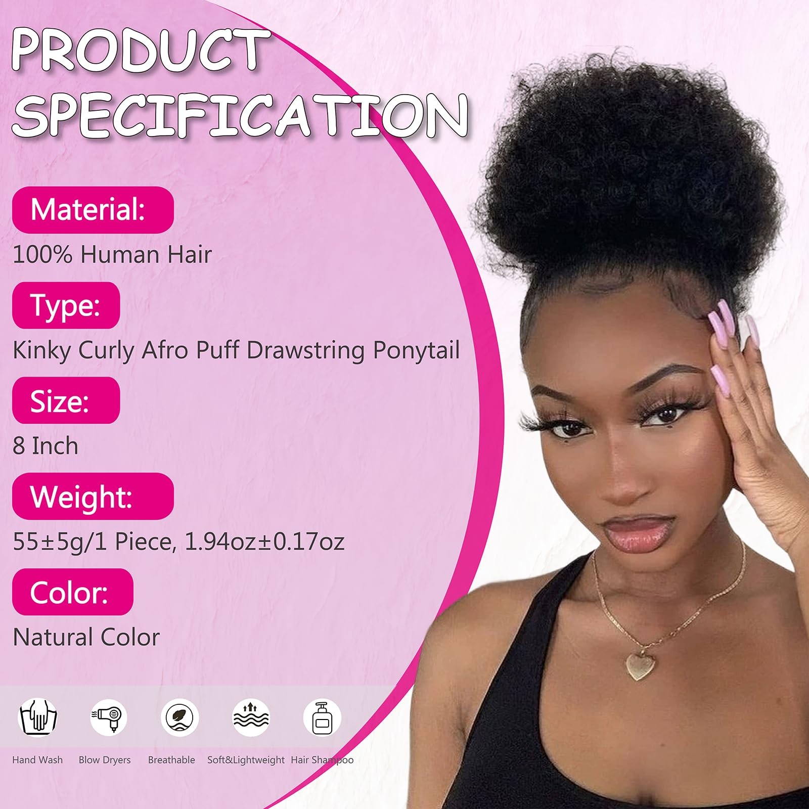 Afro Puff Ponytail for Black – Natural Black 8 Inch 100% Human Hair Puff Hair…