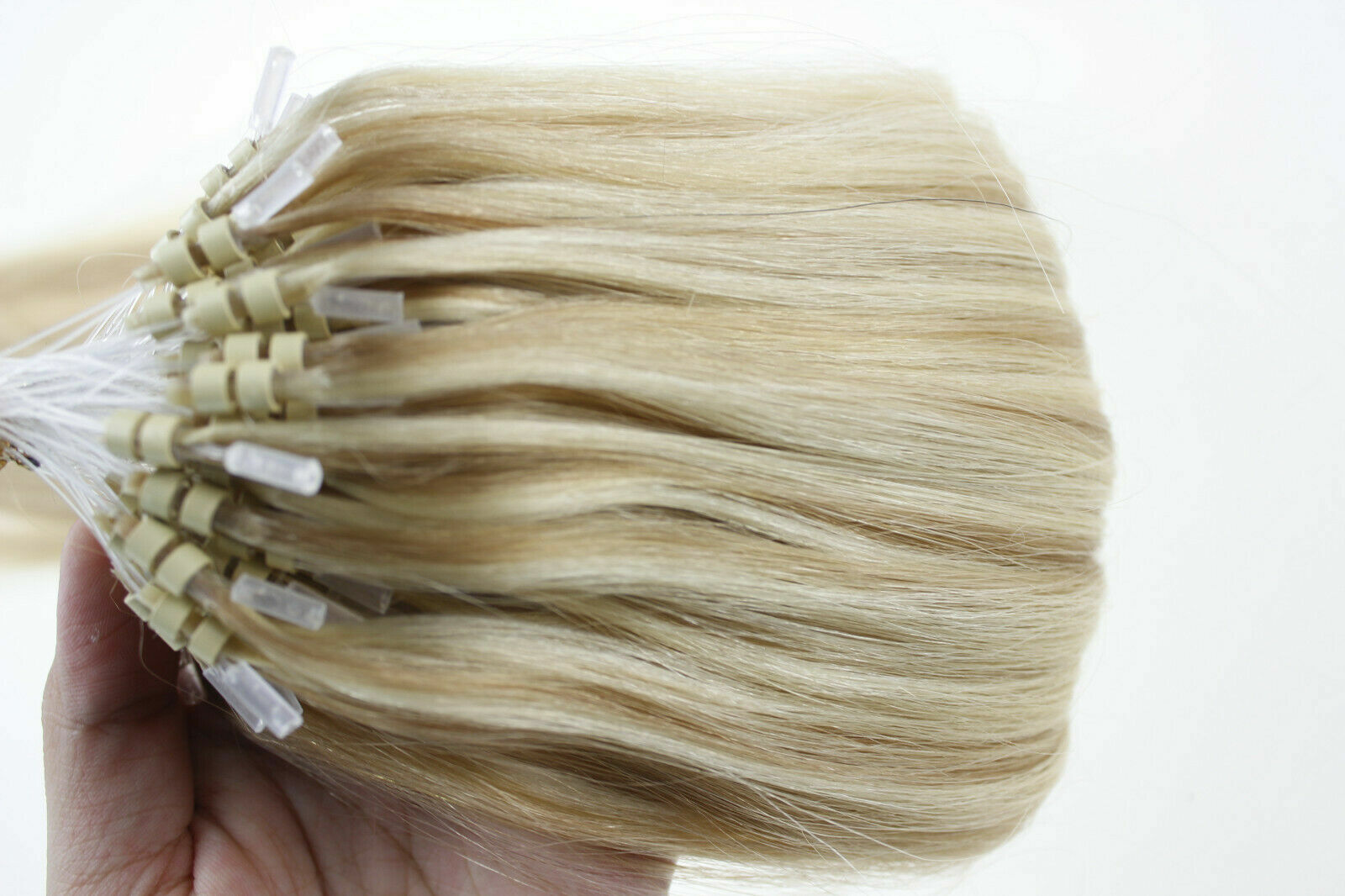 Pre-Looped Micro Ring Human Hair Extensions Silicone MicroBeads Link Full Head1g