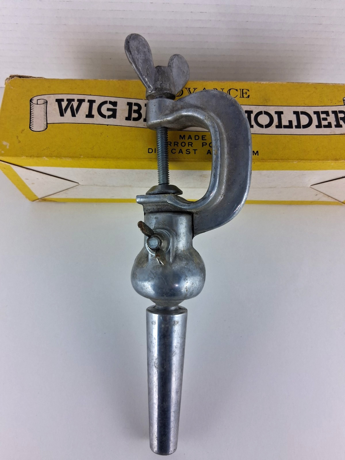 Vintage Advance Wig Block Holder Die Cast Aluminum Metal Mount Clamp