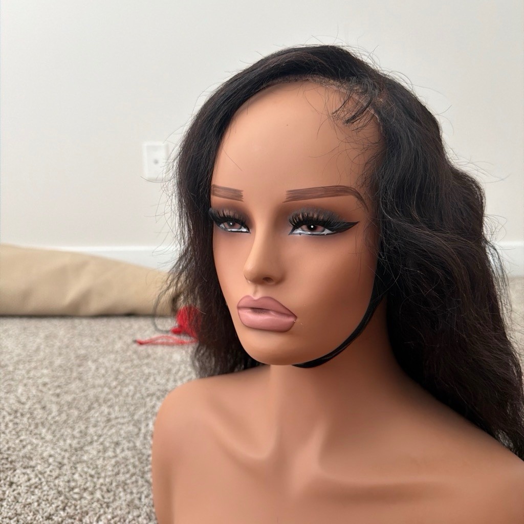 Black Human Hair Lace Front Straight Wig Free Part Women 18in