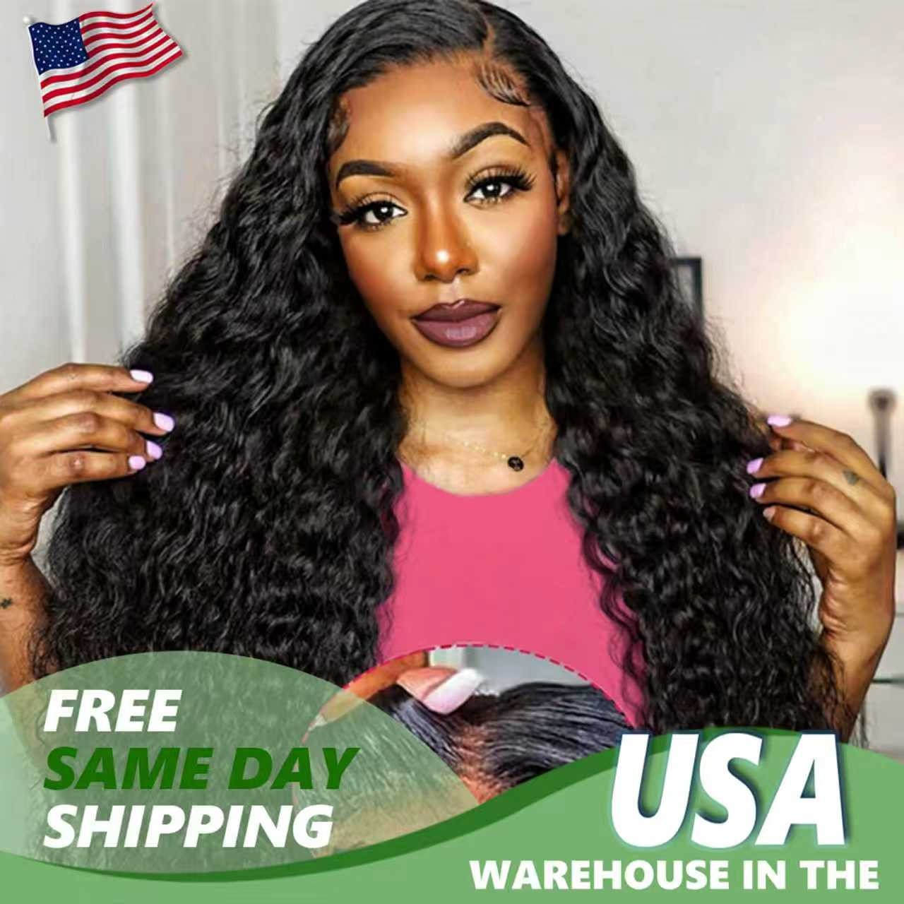5×5 Deep Wave Transparent Lace Wigs Natural Color Quickly Put OnH uman Hair